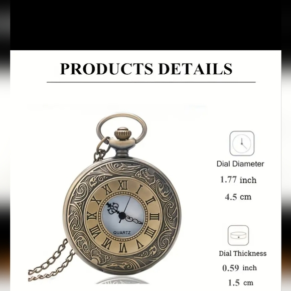 Roman numeral Quartz Pocket Watch Necklace Chai… - Picture 2 of 4